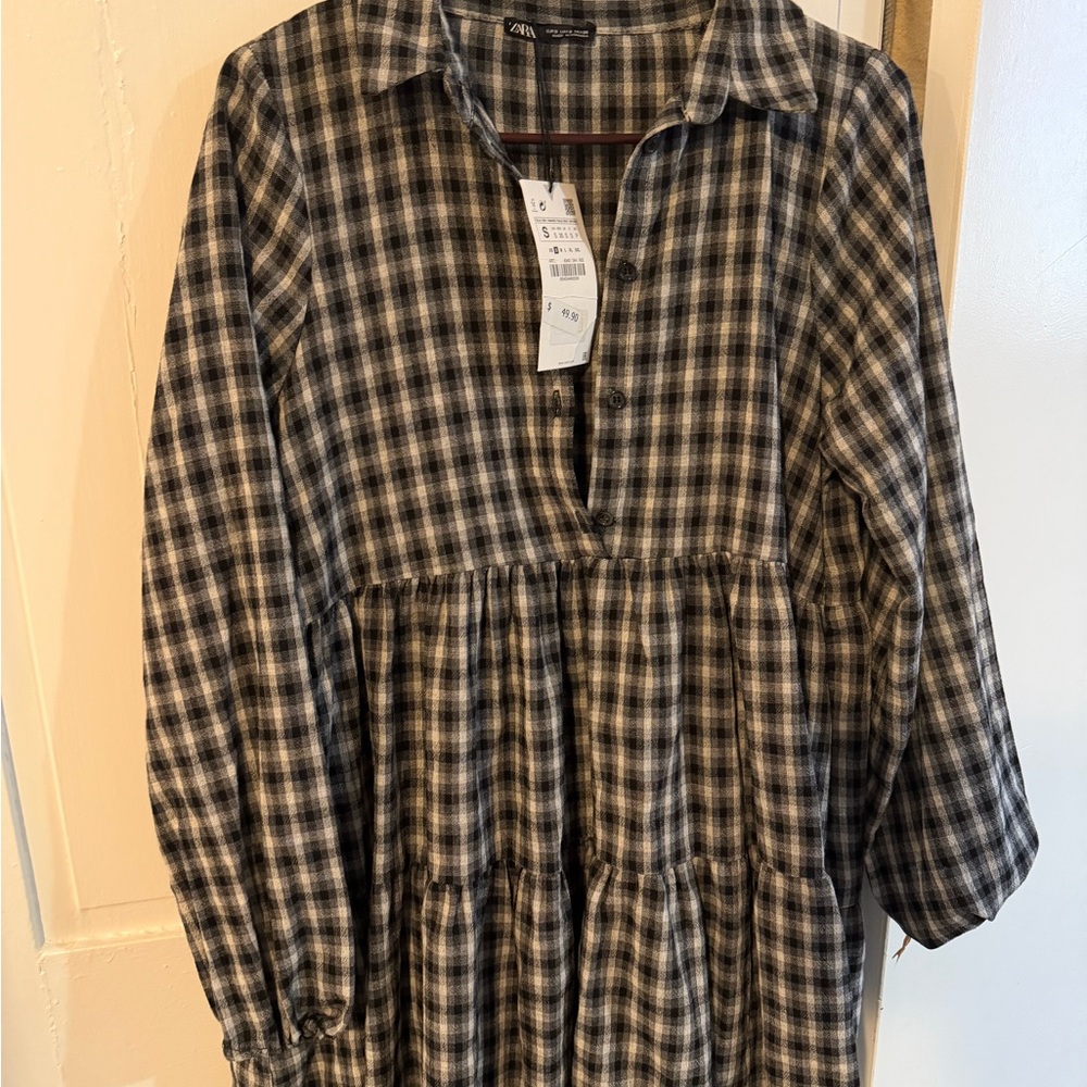 Zara Black and White Checkered Dress